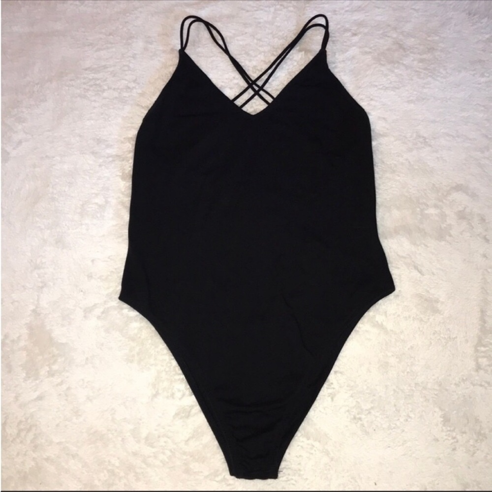 Divided Strappy Black Bodysuit